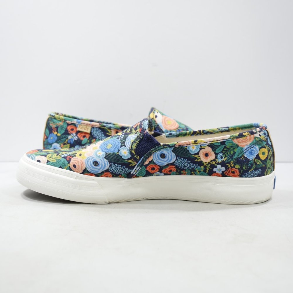 Keds & Rifle Paper Co Double Decker Lea Blue Floral Canvas Slip On Sneakers 9.5W - Picture 5 of 7